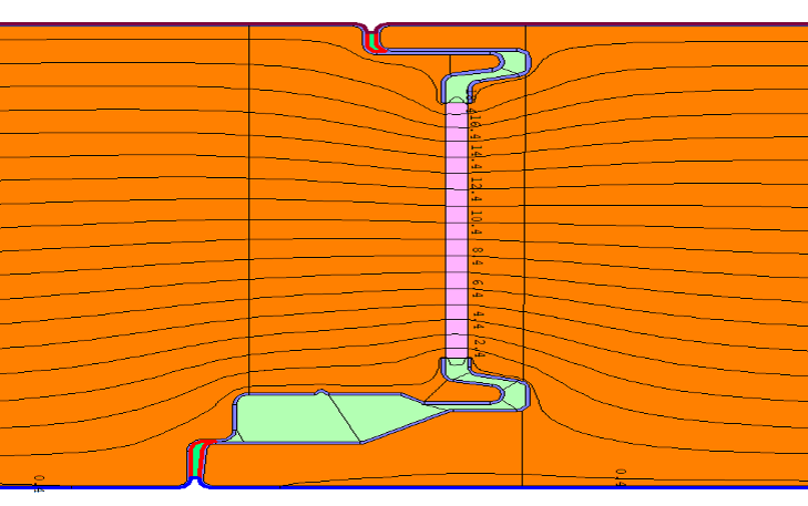 Distribution of isotherms within theIndresmat sandwich panel connection (total cross section)