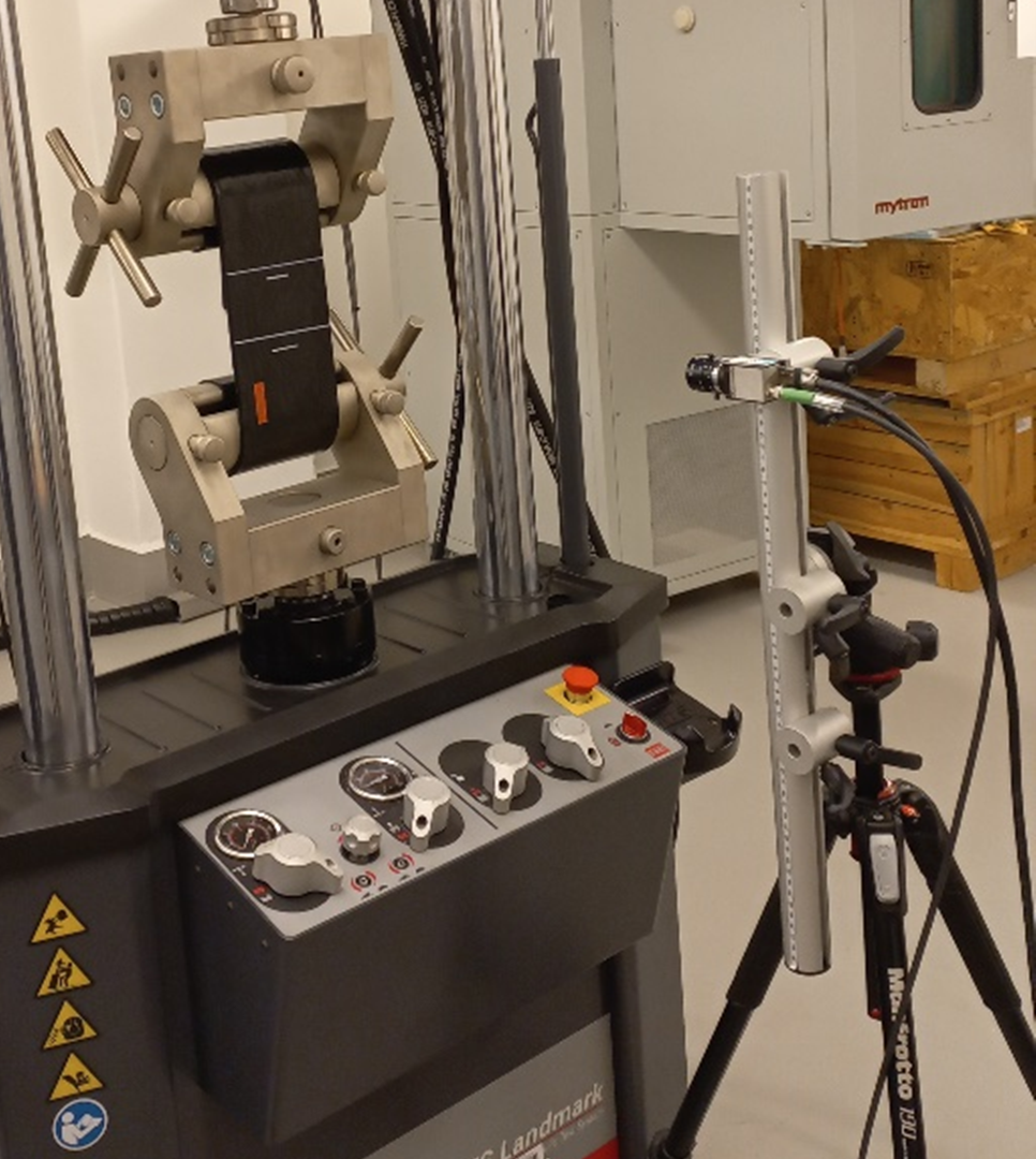 Specimens during testing with RTSS videoextensometer